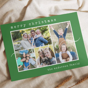 Minimal Stylish 4 Family Photo Christmas Holiday Card