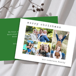 Minimal Stylish 4 Family Photo Christmas Holiday Card