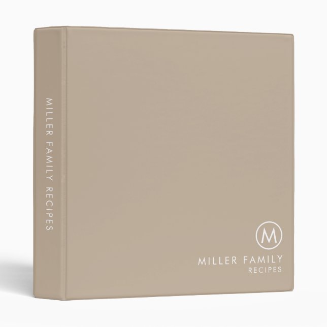 Minimal Stylish Beige Family Monogram Recipe Binder (Front/Spine)