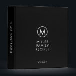 Minimal Stylish Black Family Monogram Recipe 3 Binder<br><div class="desc">Modern recipe binder features a minimalist design in a black and white colour palette. Personalized family name presented in the centre in stylish simple font with a complimentary minimal monogram medallion. Shown with a custom name and monogram initial on the front in modern typography, this personalized family recipe binder is...</div>
