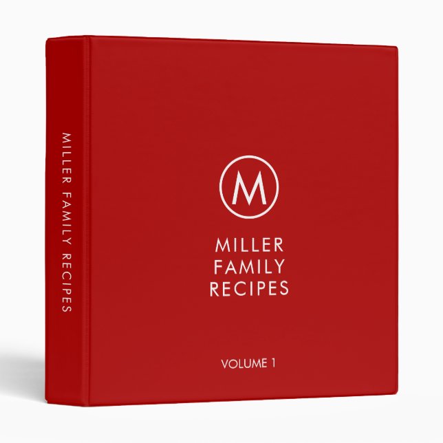 Minimal Stylish Family Monogram Recipe Binder (Front/Spine)