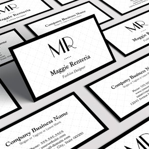 Minimal Stylish Monogram Clean White Black Border Business Card