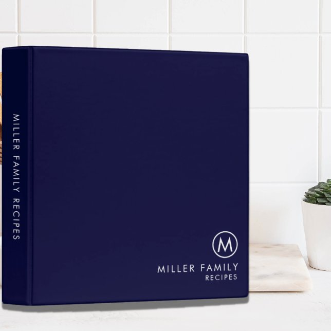 Minimal Stylish Navy Family Monogram Recipe Binder (Creator Uploaded)