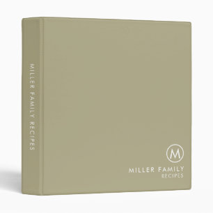 Minimal Stylish Sage Family Monogram Recipe Binder