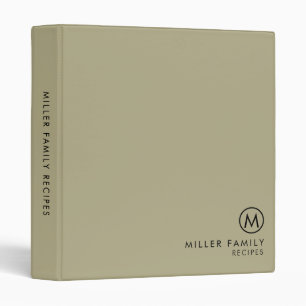 Minimal Stylish Sage Green Family Monogram Recipe Binder