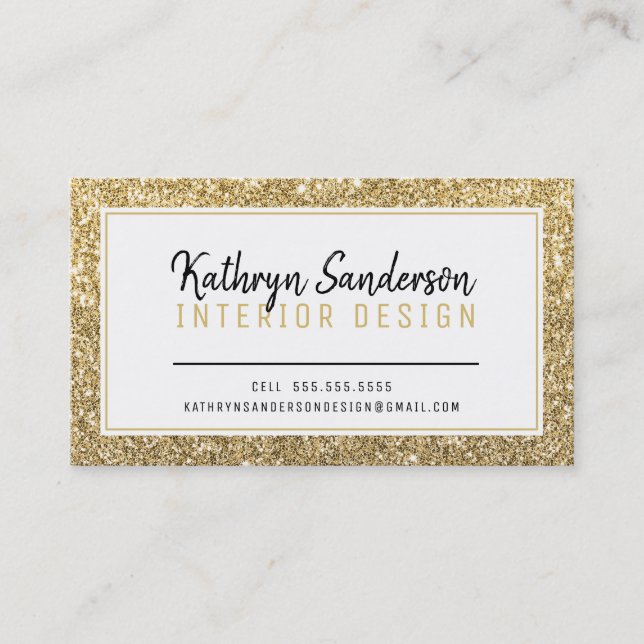 MINIMAL STYLISH simple border black gold glitter Business Card (Front)