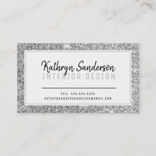 MINIMAL STYLISH simple border black silver glitter Business Card