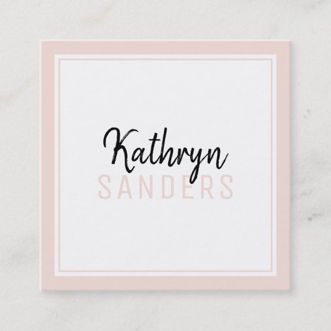 MINIMAL STYLISH simple border blush pink black Square Business Card (Front)