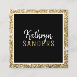 MINIMAL STYLISH simple border gold glitter black Square Business Card