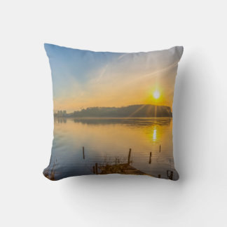 Minimal Sunrise Water Reflection Calm Aesthetic Throw Pillow