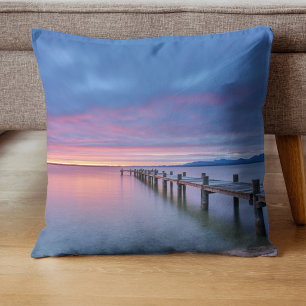 Minimal Sunrise Water Reflection Calm Aesthetic Throw Pillow