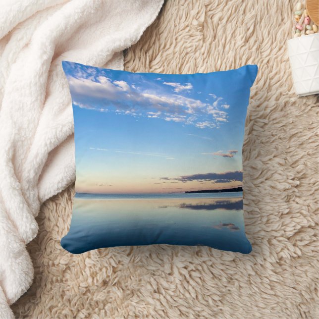 Minimal Sunrise Water Reflection Calm Aesthetic Throw Pillow (Blanket)