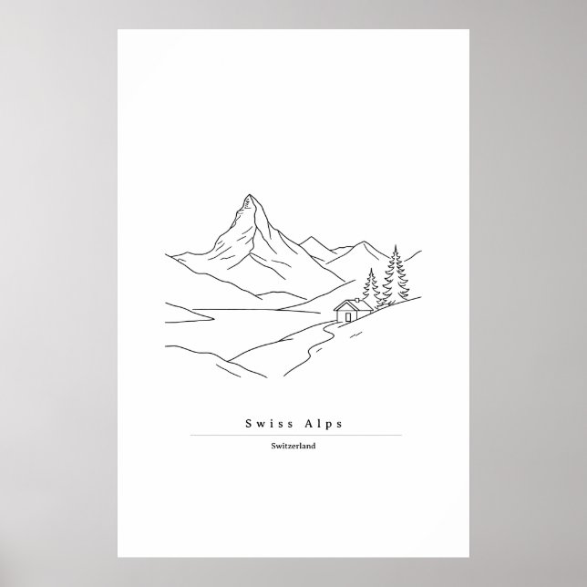 Minimal Swiss Alps Line Art Print | Alpine  (Front)