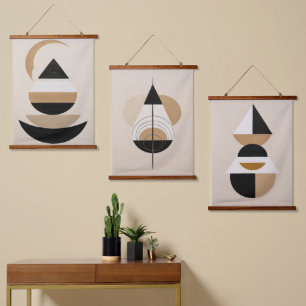 Minimal Symbolic Geometric Art in Warm Neutrals Hanging Tapestry