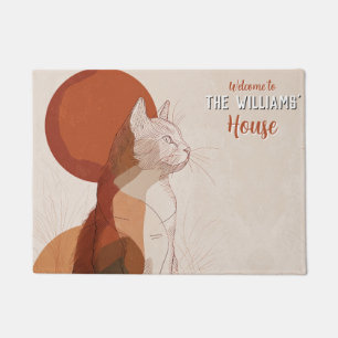 Minimal Tabby Cat Mom Dad House Decor Floormat Doormat