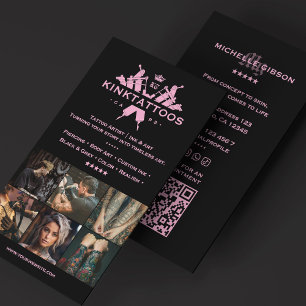 Minimal Tattoo Artist Pink Black Tattooist Business Card