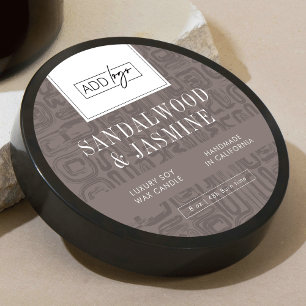 Minimal Taupe Boho Pattern Logo Wax Candle Jar Lid Classic Round Sticker