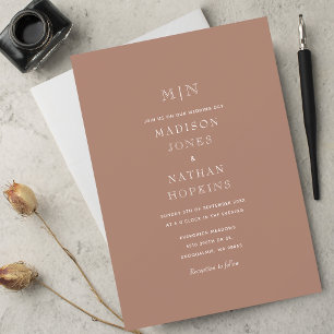 Minimal Taupe Monogram Wedding  Invitation