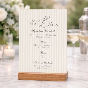 Minimal Taupe Stripe Wedding Bar Menu  Invitation