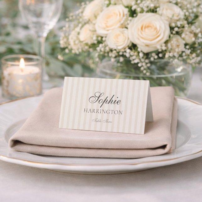 Minimal Taupe Stripe Wedding Place Card  (Créateur téléchargé)
