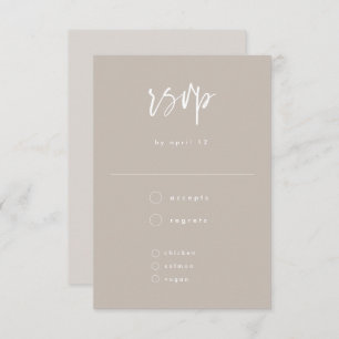 Minimal Taupe White Handwritten Script Wedding RSVP Card