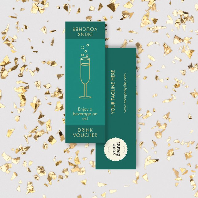 Minimal Teal Event Logo Gold Bubbly Drink Voucher Mini Business Card (Creator Uploaded)