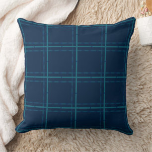 Minimal Teal Plaid On Navy Blue Throw Pillow
