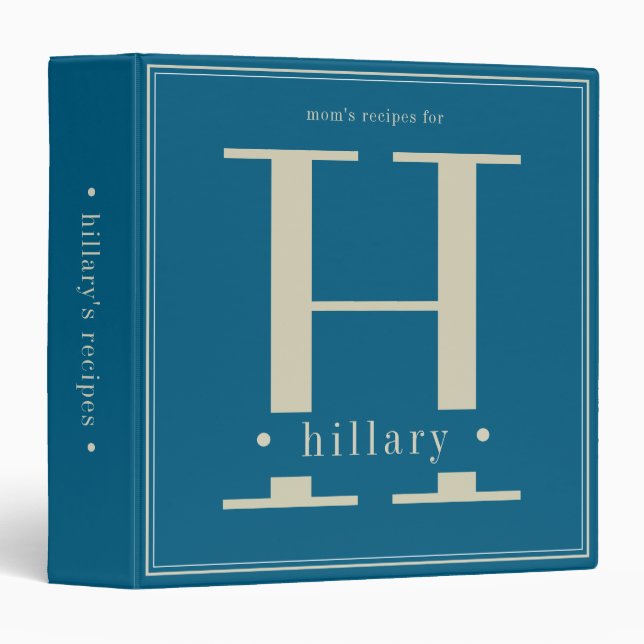 Minimal Teal Tan Monogram Mom's Recipes Binder (Front/Spine)