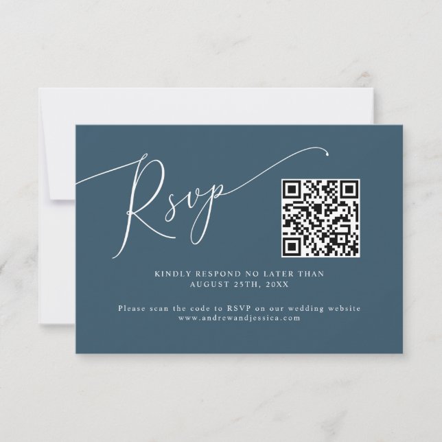 Minimal Teal Wedding QR Code RSVP Card (Front)