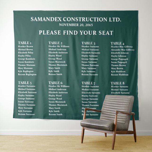 Minimal Teal White Event Seating Chart Sign Tapestry (In Situ (Horizontal))