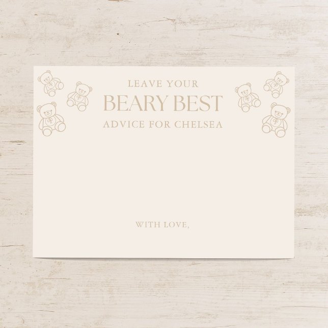 Minimal Teddy Bear Baby Shower Advice Enclosure Card (Creator Uploaded)