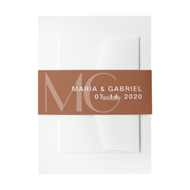 Minimal Terracotta monogram wedding Invitation Inv Invitation Belly Band (Front Example)