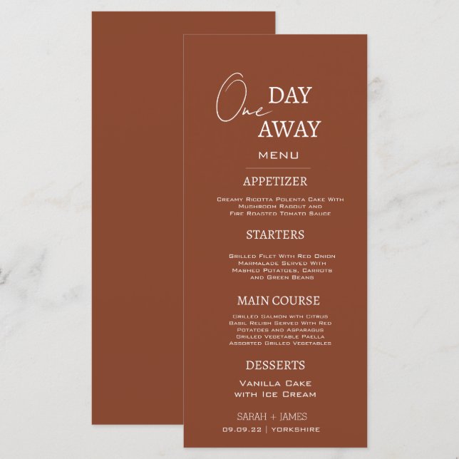 Minimal Terracotta One Day Away Rehearsal Dinner Menu (Front/Back)