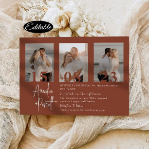 Minimal Terracotta Photo Collage Wedding Invitation
