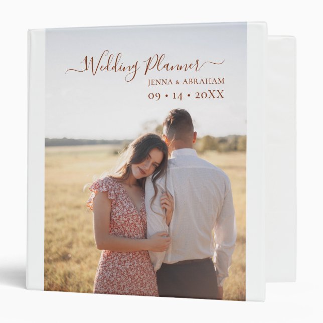 Minimal Terracotta Script Photo Wedding Planner Binder (Front/Inside)
