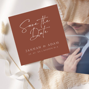 Minimal Terracotta Script Photo Wedding Save The Date