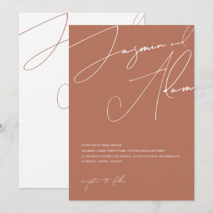 Minimal Terracotta Script Typography Wedding Invitation