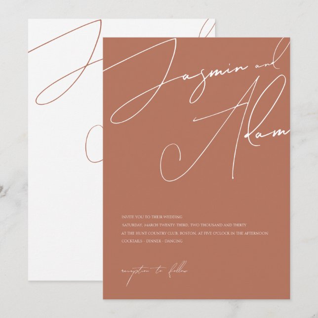 Minimal Terracotta Script Typography Wedding Invitation (Front/Back)