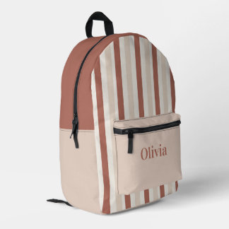 Minimal Terracotta Stripe Name Design Printed Backpack