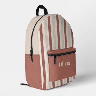 Minimal Terracotta Stripe Name Design Printed Backpack