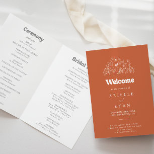Minimal Terracotta Wildflower Folded Wedding Program