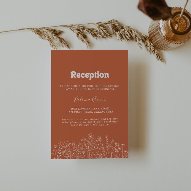 Minimal Terracotta Wildflower Wedding Reception Enclosure Card (Creator Uploaded)