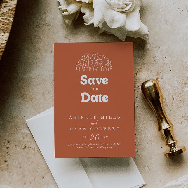 Minimal Terracotta Wildflower Wedding Save The Date (Creator Uploaded)