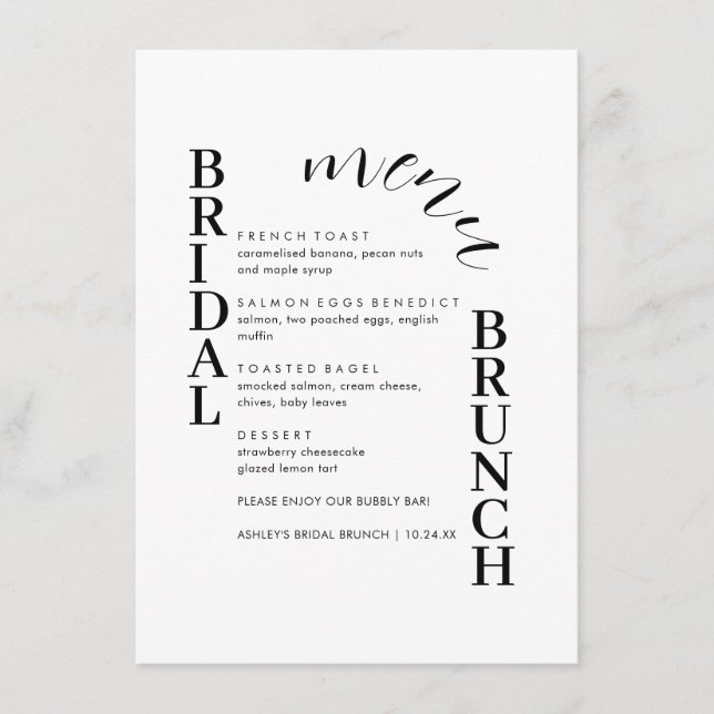 Minimal Text Bridal Brunch Menu (Front)
