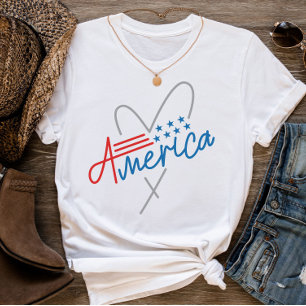 Minimal Text Graphic American Flag 4th of July T-Shirt