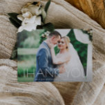 minimal text wedding thank you card<br><div class="desc">A simple white text design with a minimal look and a lovely image of the bride and groom,  the text and colours can be personalized.</div>