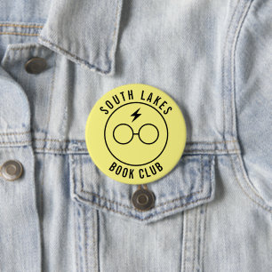 Minimal Text Yellow Line Art Book Club Logo 3 Inch Round Button