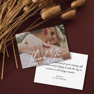 minimal thank you handwritten wedding photo   card