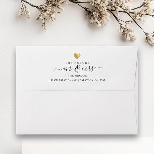 Minimal The Future Mr and Mrs Gold Heart Wedding Envelope