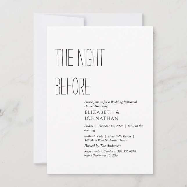 Minimal The Night Before Invitation (Front)